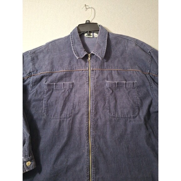 Bugle Boy Corduroy Baggy Zip Up Shirt L Relaxed Blue Skater Chore Jacket Y2K - Picture 2 of 7